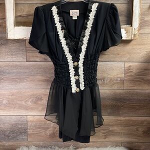 Joy Ladies Black Bodycon 2 pc Dress and Jacket Vintage,Size Large, Black & White